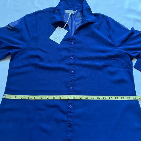 Tamsy Womens Blue Cover Up Shirt Dress Large Beachwear Button Up Billowy Sheer - Picture 17 of 17